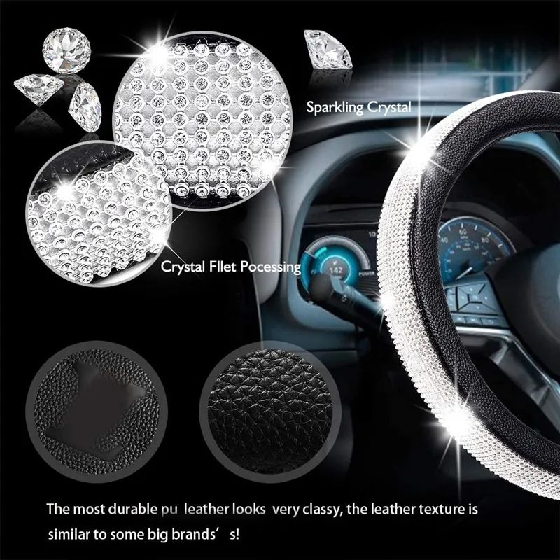 2023 Rhinesto<i></i>nes Luxury Crystal Inlaid Diamond Rubber Bling Car Accessories Steering Wheel Cover for